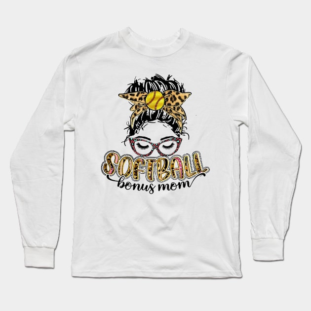 Softball Bonus Mom Leopard Long Sleeve T-Shirt by Wonder man 